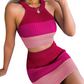 🌊 Chic Gradient Knit Skirt Set – Halter Crop Top, Bodycon Fit, Ribbed Knit ✨