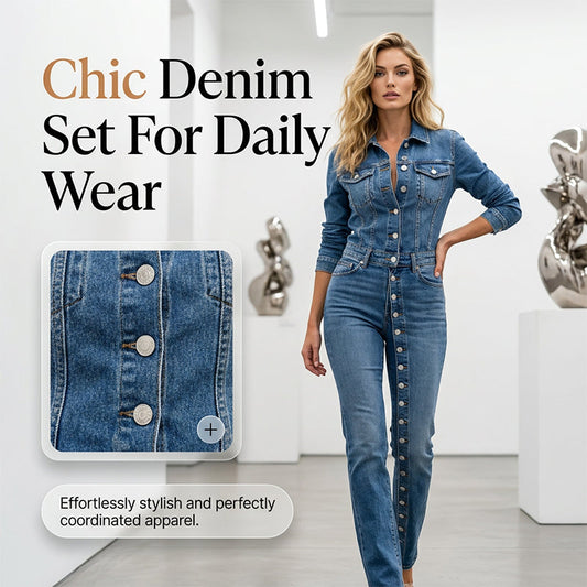 Women's Chic Button Detailing Denim Set