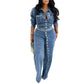Women's Chic Button Detailing Denim Set