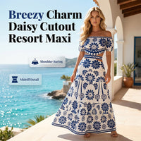 🌺Women’s Off-the-Shoulder Waist Cutout Daisy Printed Resort Dress