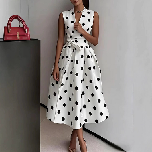 👗 50% OFF NOW! ⏰ Women's Polka Dot Sleeveless V-Neck Dress – Flowy & lightweight – Perfect for summer, brunch or beach days – playful and chic 🎀