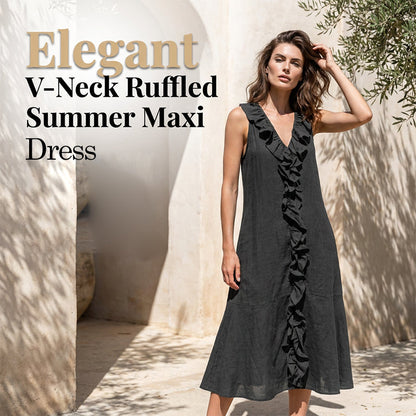 👗Women's V-Neck Ruffled Sleeveless Dress