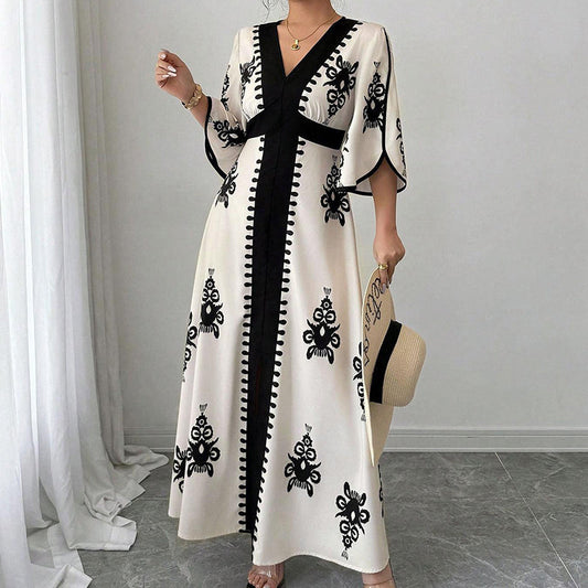 👗Women's Elegant V-Neck Print Maxi Dress