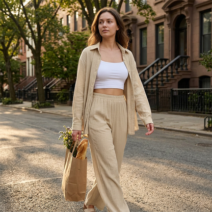 ☀️ Women's Soft Casual Top & Wide-Leg Pants Set – Lightweight & relaxed fit – Effortless comfort, perfect for summer days or lounging 🌸✨