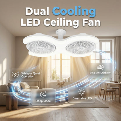 💡🌀 50% OFF! Double-head LED ceiling fan with light – 2 independent heads, 3 speeds, and remote control – Perfect for large rooms ✨