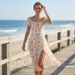 🌼 Women's square neck, puff sleeves, floral pattern, light summer dress, comfortable to wear
