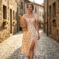 🌼 Women's square neck, puff sleeves, floral pattern, light summer dress, comfortable to wear