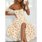 🌼 Women's square neck, puff sleeves, floral pattern, light summer dress, comfortable to wear