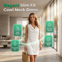 🏆LAST DAY SALE 50% OFF🔥| Elegant Slim Fit Cowl Neck Dress | Sleeveless Triacetate Midi Dress with Pockets | Breathable Casual & Party Wear for Women✨