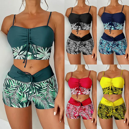 🔥40% OFF!Flattering High-Waist Bikini Set | Sporty Boxer Cut & Chic Lace-Up Top | Quick-Dry Tummy Control Beachwear