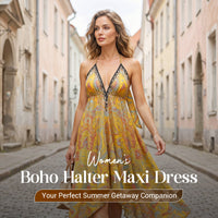 👗🌺Women's Boho Deep V Halter Maxi Dress