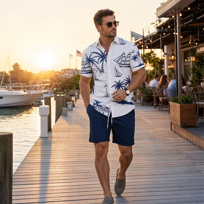 🏝️🌊Men's Printed Shirt & Shorts 2-Piece Set