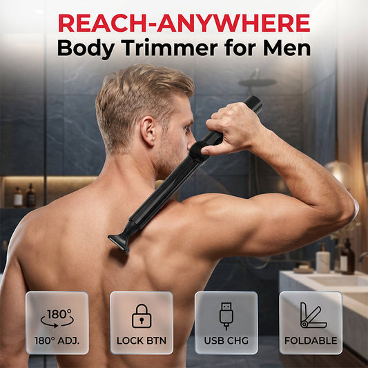 🪒💪 Reach-Anywhere Body Trimmer – Extendable handle, precision heads. Trim back, chest & legs yourself – no help needed! 🧔✨