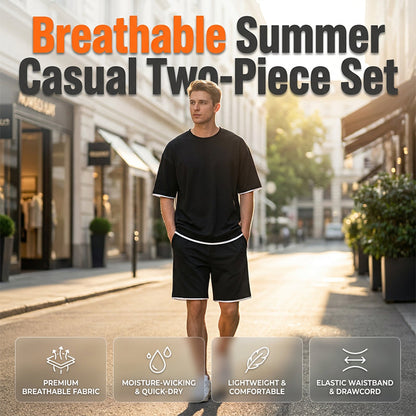 👕 Men's Waffle Knit T-Shirt & Shorts Set – Cooling Sensation Fabric & Relaxed Fit Design 💙
