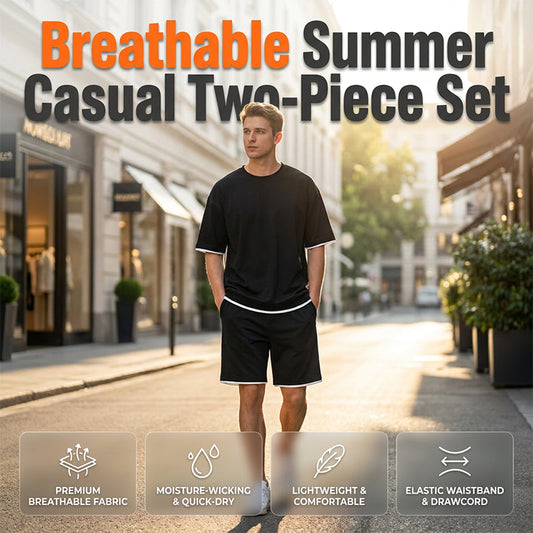 👕 Men's Waffle Knit T-Shirt & Shorts Set – Cooling Sensation Fabric & Relaxed Fit Design 💙