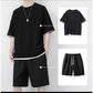 👕 Men's Waffle Knit T-Shirt & Shorts Set – Cooling Sensation Fabric & Relaxed Fit Design 💙