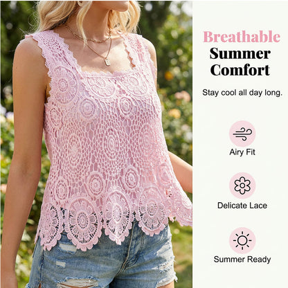 💝 Women's Elegant Square Neck Lace Tank Top