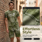 👕 Men's Casual Faux Denim Print T-Shirt Shorts Set 🧢