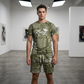 👕 Men's Casual Faux Denim Print T-Shirt Shorts Set 🧢