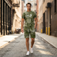 👕 Men's Casual Faux Denim Print T-Shirt Shorts Set 🧢