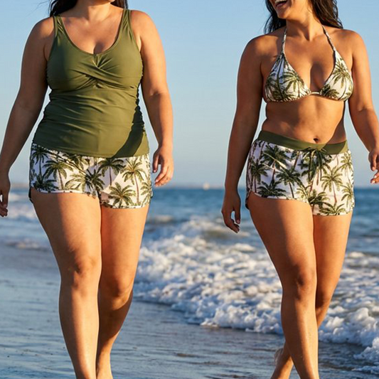 ✨40% OFF! 3-Piece Swimsuit w/ Tank, Bikini & Shorts | Tummy Control, Criss-Cross Back, Tropical 👙🌺