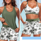 ✨40% OFF! 3-Piece Swimsuit w/ Tank, Bikini & Shorts | Tummy Control, Criss-Cross Back, Tropical 👙🌺