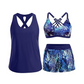 ✨40% OFF! 3-Piece Swimsuit w/ Tank, Bikini & Shorts | Tummy Control, Criss-Cross Back, Tropical 👙🌺