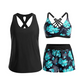 ✨40% OFF! 3-Piece Swimsuit w/ Tank, Bikini & Shorts | Tummy Control, Criss-Cross Back, Tropical 👙🌺