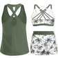 ✨40% OFF! 3-Piece Swimsuit w/ Tank, Bikini & Shorts | Tummy Control, Criss-Cross Back, Tropical 👙🌺