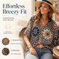 🌿👚Women's V-Neck Bohemian Print Blouse Summer Loose Fit Shirt