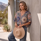 🌿👚Women's V-Neck Bohemian Print Blouse Summer Loose Fit Shirt