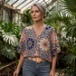 🌿👚Women's V-Neck Bohemian Print Blouse Summer Loose Fit Shirt