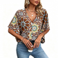 🌿👚Women's V-Neck Bohemian Print Blouse Summer Loose Fit Shirt