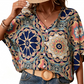 🌿👚Women's V-Neck Bohemian Print Blouse Summer Loose Fit Shirt