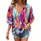 🌿👚Women's V-Neck Bohemian Print Blouse Summer Loose Fit Shirt