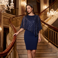 Women's Elegant Sequin Asymmetrical Cape Slim Fit Midi Dress