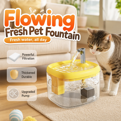 🐾💧  Flowing Pet Water Fountain – Food Grade PET Bowl, Visible Water Level and Easy Clean Design