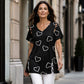 Women’s Heart Print V-Neck Top