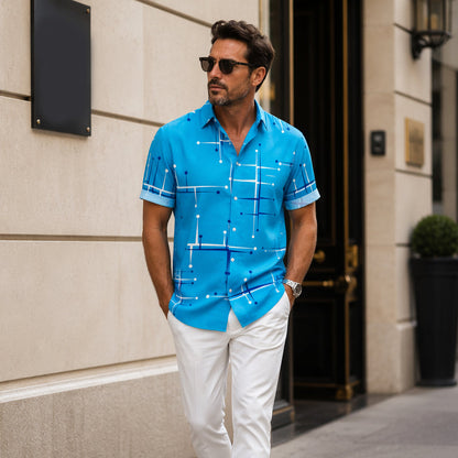 👔 📐Men’s Geometric Print Relaxed‑Fit Button‑Down Shirt
