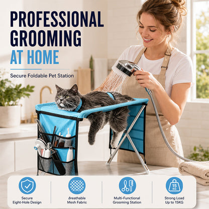 🐱2-in-1 Foldable Pet Grooming Bed– A Safer, Calmer Way To Trim, Wash & Care At Home 🛋️