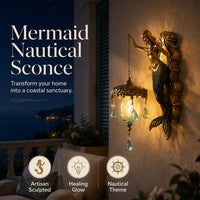 🌊Antique Gold Coastal Mermaid Wall Light 🧜‍♀️✨  Hand-Painted Vintage Sconce for Indoors & Covered Outdoor Spaces 🏡🌊