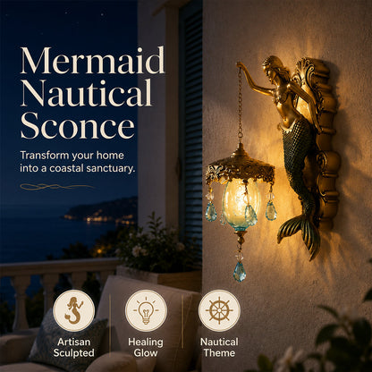 🌊Antique Gold Coastal Mermaid Wall Light 🧜‍♀️✨  Hand-Painted Vintage Sconce for Indoors & Covered Outdoor Spaces 🏡🌊