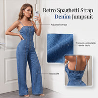 👗💙 Women's Spaghetti Strap Wide Leg Denim Jumpsuit  ☁️☀️