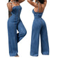 👗💙 Women's Spaghetti Strap Wide Leg Denim Jumpsuit  ☁️☀️