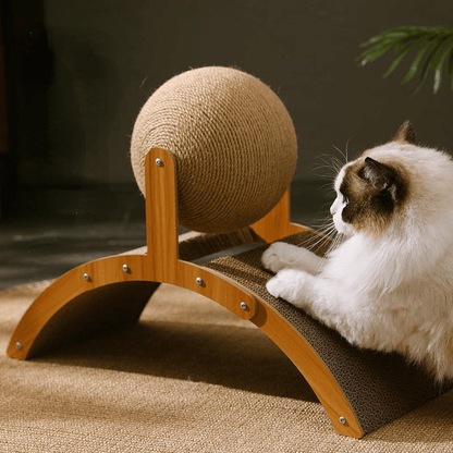 🐱50% OFF NOW! Sisal Cat Scratcher Ball with Cardboard Pad, 2‑in‑1 Cat Scratching Toy, Durable Wooden Frame Cat Scratcher for Indoor Cats, Protect Home Furniture from Cat Claw Damage