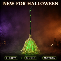 🧹  🎃 Animated Witch Broom Halloween Decoration – Walking Feet Movement, Spooky Sound & Glowing Green LED Lights – Perfect for Yard & Party 👻