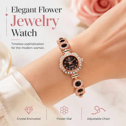 ⌚️Women's Elegant Rhinestone Floral Bezel Watch