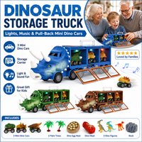 🦖50% OFF NOW! Interactive Dinosaur Transporter Toy Truck, Dinosaur Storage Carrier Truck with Lights & Music, Pull‑Back Mini Dino Cars & Dino Figures, Kids Dinosaur Play Set for Boys & Girls Gift