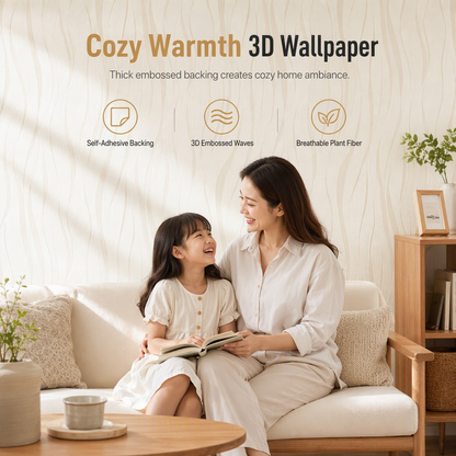 Thickened Non Woven Self Adhesive Wallpaper with 3D Textured Stripe Pattern for Bedroom and Living Room Background Wall 53cm x 1m