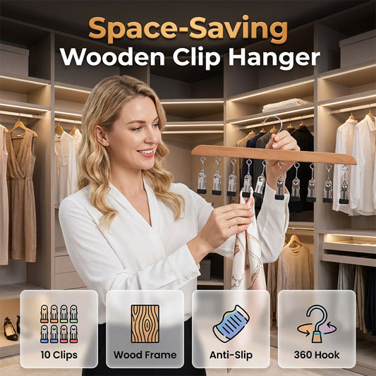 🧺 🌿 Wooden Multi‑Clip Organizer – No‑slip & holds 10 items ✨